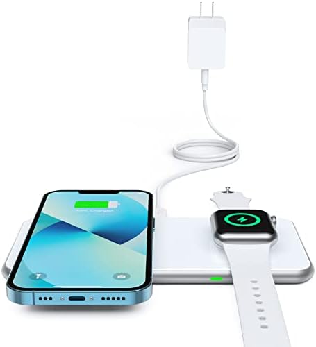 Dual Wireless Charging Pad – 15 W Fast Charge for i Phone & Samsung Devices, Air Pods, and Apple Watch – Sleek Qi-Enabled 2 in 1 Charger with QC 3.0 Adapter for High-Speed Power Delivery and Device Safety – Perfect for Home and Office Use