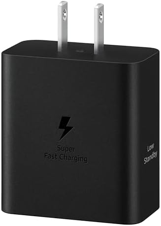 SAMSUNG 50 W Dual Port Wall Charger with USB Type-C Cable – Super Fast Charging 2.0 for Galaxy Devices – Energy Efficient Power Adapter with Low Standby Consumption – Sleek Black Design for Ultimate Versatility and Modern Aesthetics