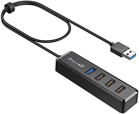 Smart Q H302 USB 3.0 Hub – 4-Port Connectivity Solution with Long Cable Options for Seamless Data Transfer up to 5 Gbps, Micro-B Charging for All Devices, Includes USB C Adapter – Boost Your Productivity & Versatile Workspace Efficiency
