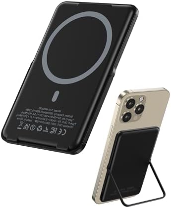Magnetic Ultra-Slim Wireless Power Bank for i Phone – 5000 m Ah Fast Charging Battery Pack with Integrated Stand – Essential Travel Charger for i Phone 12/13/14/15/16 – Lightweight, Effortless Charging Solution for On-the-Go Users
