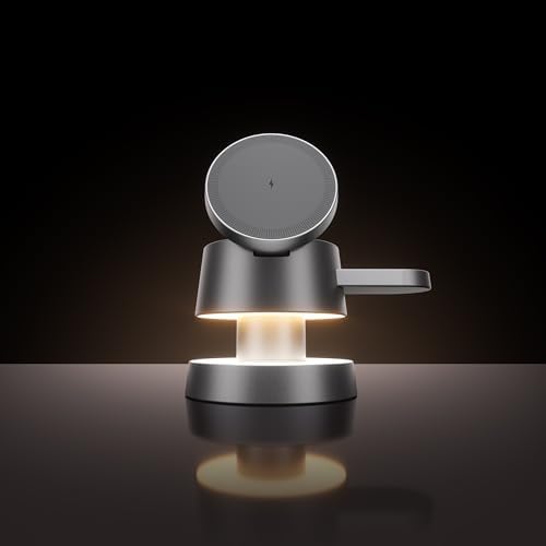 Magnetic 4-in-1 Wireless Charging Dock with 15 W Fast Charge and Adjustable Night Light for i Phone 16/15/14/13 Pro Max, Apple Watch, and Air Pods – Elegant Sand Gold Design for a Clutter-Free Charging Experience and Versatile Nighttime Use – Perfect Holiday Gift Option!