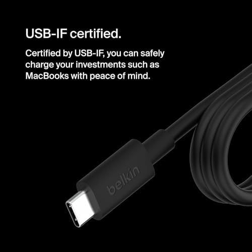 Belkin 100 W Ga N USB-C Power Adapter – Ultra-Fast Charging Solution with Universal Compatibility for Mac Book Pro, Windows, Chromebooks, and Gaming Consoles | Compact Design with 8 ft Power Cable | Enhanced Safety Features and 2-Year Warranty | Sustainable Tech Innovation
