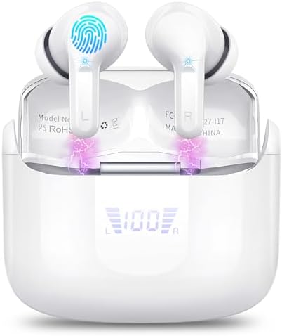 Premium Bluetooth 5.3 Wireless Earbuds with Deep Bass and Enhanced Noise Cancelling – Mini Sport Earphones with 40 Hours Playtime, USB-C Charging Case, and Dual LED Display for Ultimate Connectivity and Sound Clarity