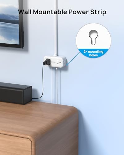 TROND 360° Rotating Flat Plug Power Strip with 5 FT Cord – 4 USB Charging Ports & 4 Wide-Spaced AC Outlets – Wall-Mountable Surge Protector for Office, Dorm, and Travel – 900 J Protection for Maximum Device Safety and Flexibility