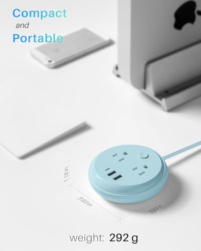 KOOSLA Compact Flat Plug Power Strip with USB C Ports – 2 AC Outlets & 3 Fast-Charging USB Ports for Ultimate Travel Convenience – 1250 W Capacity, 5 ft Cord – Ideal for Cruise Ships, Dorms, Homes, & Offices – Lightweight, Space-Saving Design for Multi-Device Charging