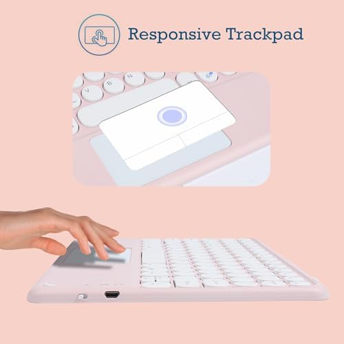 Ultra-Slim Pink Bluetooth Keyboard with Touchpad – Multi-Device Compatible Rechargeable Wireless Keyboard for i Pad, i Phone, Android, PC & Mac – Effortless Typing & Intuitive Navigation for On-the-Go Professionals and Students