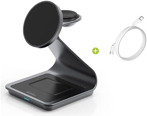 Ultimate 3-in-1 Mag Safe Wireless Charging Station – Premium Aluminum Alloy Charger for i Phone 14/13/12, Apple Watch & Air Pods Pro/3/2 – Fast Charging & Sleek Design with USB-C Cable Included – Ideal for Home, Office, or Travel