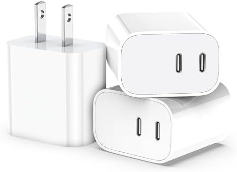 High-Speed Dual-Port USB C Charger Block – 3-Pack 20 W Type-C Wall Adapter for i Phone and i Pad Pro – Ultimate Convenience for Multi-Device Charging on the Go, Safe & Compact Design