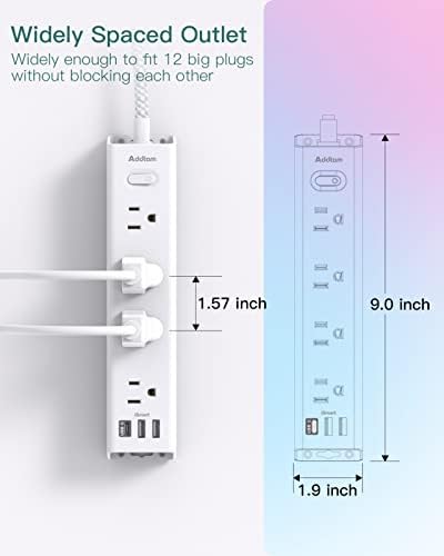 10-Foot Power Strip Surge Protector with 12 Outlets & 3 USB Ports – Wall-Mountable Extension Cord for Optimal Device Charging in Dorm Rooms, Offices, and Homes – 1050 J Overload Protection for Enhanced Safety and Efficiency – Sleek Black Design for Clutter-Free Use