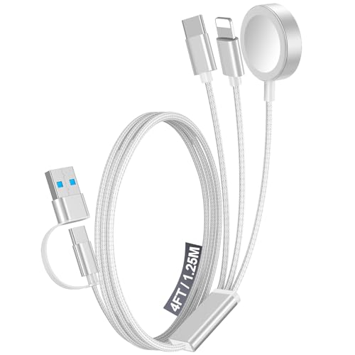 Ultimate 2-Pack Fast Charging Cable Set: Versatile USB A/Type C/Lightning Cables for Quick Charging of Apple Watch & i Phone, 4 FT Length for Seamless Travel Compatibility with i Phone 11-16, i Pad, Apple Watch Ultra & SE, Durable Multi-Device Solution for Enhanced Power Efficiency and Convenience