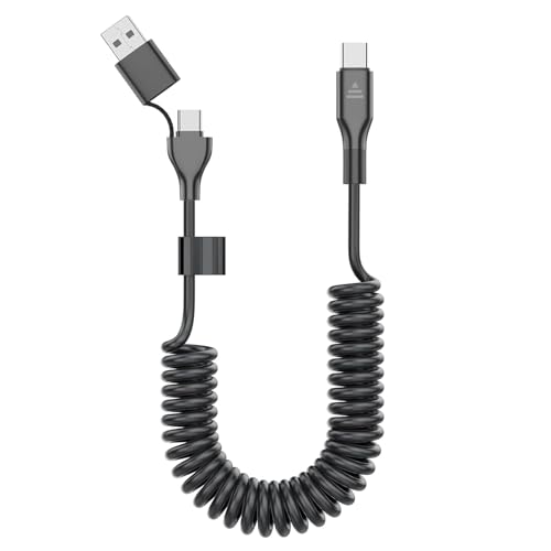 Coiled Car Play Cable for i Phone 16 & 15 Pro Max Plus – 3 FT USB C to Type C Charger Cord for Samsung & Android Auto – Fast Charging & Data Transfer Accessory for Effortless Connectivity on the Go