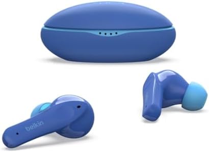 Belkin Soundform Nano Kids Bluetooth Earbuds – Stylish Blue Design with 85 d B Volume Limiting for Safe Listening, 24-Hour Battery Life, Integrated Microphone for Online Learning and Calls, Compatible with i Phone, i Pad, Galaxy & More – Comfort Meets Durability for Young Audiophiles