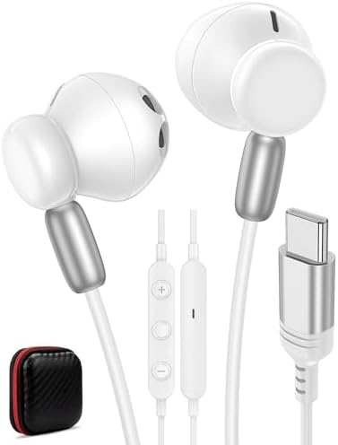 High-Fidelity USB C Wired Earbuds for i Phone & Android – Premium Sound Quality Earphones with Built-in Microphone for Gaming & Music Lovers – Ergonomic, Durable Design Perfect for Daily Use & On-the-Go Listening – Compatible with Samsung Galaxy S Series & Google Pixel