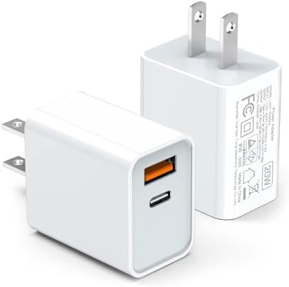 LCGENS 20 W Dual Port USB C Wall Charger Block – 2-Pack Fast Charging Power Adapter for i Phone 11/12/13/14/15/16 Pro Max, i Pad Pro, Samsung Galaxy – Portable and Efficient Charging Solution for Multiple Devices