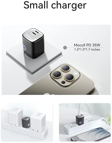 MOCOLL 35 W USB-C Dual Port Fast Charging Adapter – Compact Ga N Charger with Foldable Plug for i Phone 15 Pro Max & Galaxy S24 Ultra – Ultimate Travel Power Solution for Efficient On-the-Go Charging