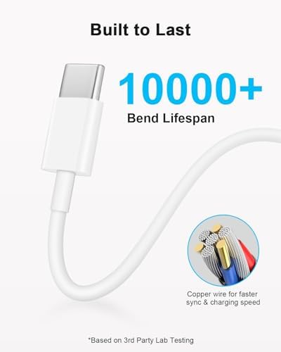 20 W USB-C Wall Charger for i Phone 16 & 15 – Fast Charging Dual Pack with 6 FT Type-C Cable – Optimized Power Delivery for i Pad Pro and More – Compact, Durable, and Travel-Friendly Charging Solution for Home and On-the-Go Use