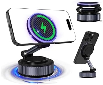 Revolutionary 15 W Magnetic Car Charger Holder – Cutting-Edge 360° Suction Mount for Effortless Wireless Charging, Ideal for i Phone & Android with Superior Mag Safe Compatibility – Compact, Portable, and Unrivaled Stability for All Surfaces