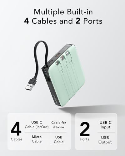 VRURC 20000 m Ah Portable Power Bank with Integrated Cables – Ultimate Travel Companion for i Phone 11-16 & Samsung Galaxy Series – Rapid 22.5 W Fast Charging Efficiency, Compact Design for On-the-Go Convenience – Essential Battery Pack for Uninterrupted Connectivity