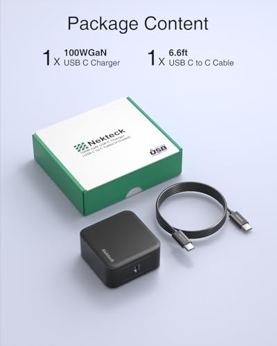 Nekteck 100 W Ga N IV USB-C Charger & 6.6 Ft Cable – Ultra-Fast Power Delivery Solution for Mac Book Pro/Air, i Pad Pro & All USB-C Devices – Compact, Foldable Design with Enhanced Safety Features & 90% Charging Efficiency