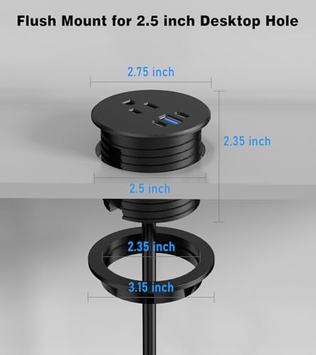 Upgrade Your Workspace with 2-Pack Desk Grommet Power Outlet – 2.5-Inch Recessed Power Solution Featuring 20 W Fast Charging USB-C Port for Effortless Device Connectivity in Conference Rooms and Office Furniture – ETL Listed for Optimal Safety and Performance