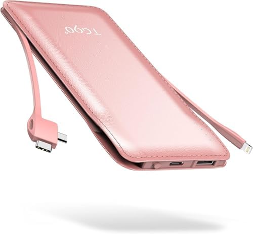 Ultra-Slim 10,000 m Ah TG90° Portable Power Bank with Built-in Lightning and USB-C Cables – Fast Charging, Lightweight Battery Backup for i Phone and Android Devices – Essential On-the-Go Charger for Busy Lifestyles