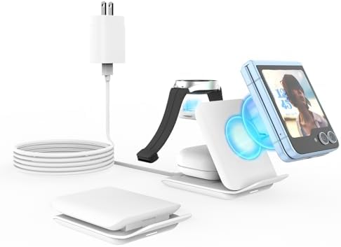 Portable 2-in-1 Fast Charging Station for Samsung Galaxy Z Flip Series – Foldable Wireless Charger with Enhanced Compatibility for Galaxy S, Note, and Watch – Ideal Travel Companion with Adapter Included – Sleek Black Design for Effortless Power on the Go