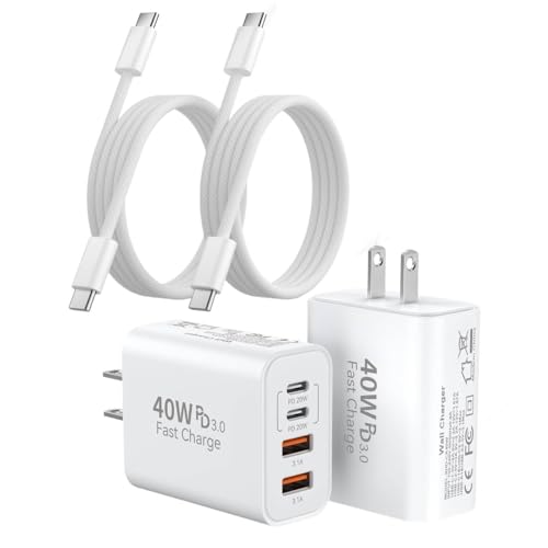 Ultimate 10 FT i Phone 16 & 15 Pro Charger Set – Dual Pack 40 W USB C Fast Charging Cables with 4-Port PD & AC Wall Adapter for Enhanced Compatibility and Convenience – Ideal for Home and Office Use
