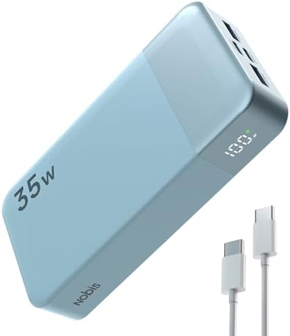 NOBIS 20000 m Ah Portable Power Bank – 35 W Fast Charging Battery Pack with USB-C to C Cable and Digital Display for Universal Device Compatibility – Reliable On-the-Go Power Solution for Smartphones and Tablets