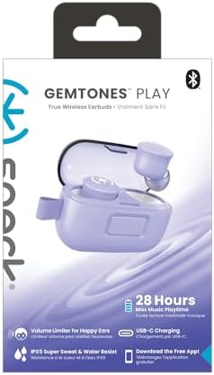 Speck Gemtones Wireless Earbuds – Bluetooth 5.3 Headphones with 28 Hours of Battery Life, USB-C Charging & Custom EQ App for i Phone & Android Users – Stylish White Album Design with Two-Year Warranty for Ultimate Audio Experience