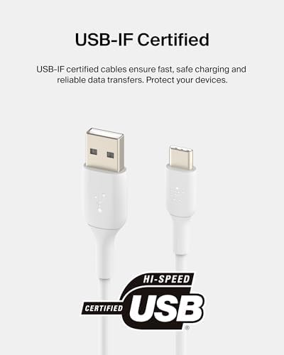 Belkin Boost Charge 6.6 ft USB-C to USB-A Cable: High-Efficiency Charging & Swift Data Sync for i Phone 16, Samsung Galaxy S25, Pixel 9 – Durable 2-Pack for Reliable Home and Travel Use