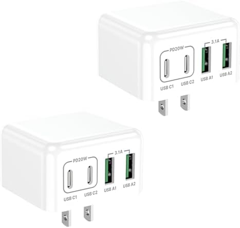 40 W Multi-Port USB C Fast Charging Block – Dual-Pack Power Adapter for i Phone 15/14/13/12/11, Samsung & More – Compact, Efficient, and Safe Charging Solution for Home and On-the-Go Use