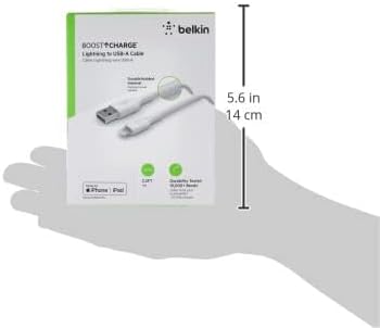 Belkin Boost Charge Braided Lightning Cable – 6.6 ft (2 M) – MFi Certified Durable i Phone Charger – Fast USB to Lightning Charging Cable for Seamless Syncing – Enhanced Compatibility for All Apple Devices – Stylish White Design for Modern Aesthetics