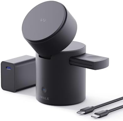 Revolutionize Your Charging Experience with the i WALK 3 in 1 Wireless Charging Stand – Magnetic Auto-Rotating Station for i Phone 12-16, Apple Watch & Air Pods – 15 W Fast Charge, Sleek Black Design for Effortless Device Management and Optimal Viewing Comfort