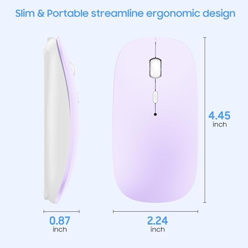 Sleek Rechargeable Bluetooth Mouse – Ultra-Quiet Wireless Mice for Laptops, Mac Books, i Pads, and Android PCs – Ergonomic Design for Comfort and Versatility – Compatible with Windows and Linux – Perfect for Work and Study