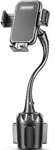 TOPGO Ultra-Sturdy Gooseneck Cup Holder Phone Mount for Car – Enhanced Stability Smartphone Cradle Compatible with i Phone 16 Pro Max & More – Adjustable Viewing Angle & Easy Installation – Premium Black Finish for Modern Drivers