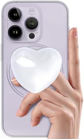 Xerial Heart-Shaped Magnetic Phone Grip – Stylish Mag Safe-Compatible Accessory with Versatile Adapter Ring for Android & Kindle – Wireless Charging-Friendly 3 D Foldable Design for Secure Handling and Effortless Portability
