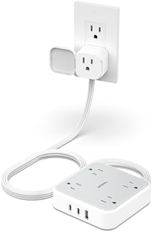 TESSAN 5 FT Flat Extension Cord Surge Protector – 4 Outlet Power Strip with 3 USB C Ports (1 USB C) for Fast Charging, 900 Joules Electronics Protection, Space-Saving Design for Home, Office, and Dorm Use, Enhanced Compatibility and Efficiency