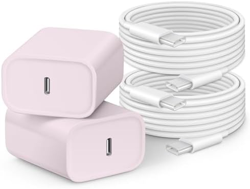 20 W USB-C Wall Charger for i Phone 16 & 15 – Fast Charging Dual Pack with 6 FT Type-C Cable – Optimized Power Delivery for i Pad Pro and More – Compact, Durable, and Travel-Friendly Charging Solution for Home and On-the-Go Use