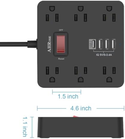 AHRISE Multi-Device Power Strip with 6 AC Outlets & 4 Fast USB Charging Ports – 5 ft ETL Certified Extension Cord for Home, Office, Travel & Cruise – Efficient Charging for Smartphones, Tablets & More – Compact & Durable Design