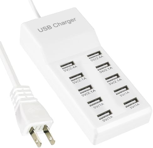 10-Port USB Charging Station – Fast Charging Dock with 6 USB-A & 4 USB-C Ports for Phones, Tablets, and Smartwatches – Sleek White Multi-Device Charger for Home and Office Efficiency