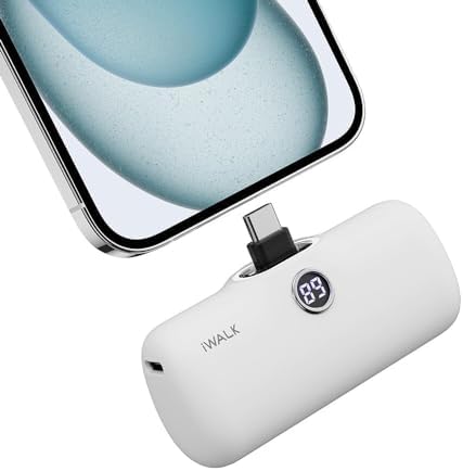 Compact i WALK 4,800 m Ah Portable Charger – High-Speed 18 W PD Power Bank with Built-in USB-C for Seamless Charging of i Phone 15/16/Pro/Max & Samsung Galaxy S25/S24/S23 – Ideal Travel Companion for On-the-Go Power Solutions