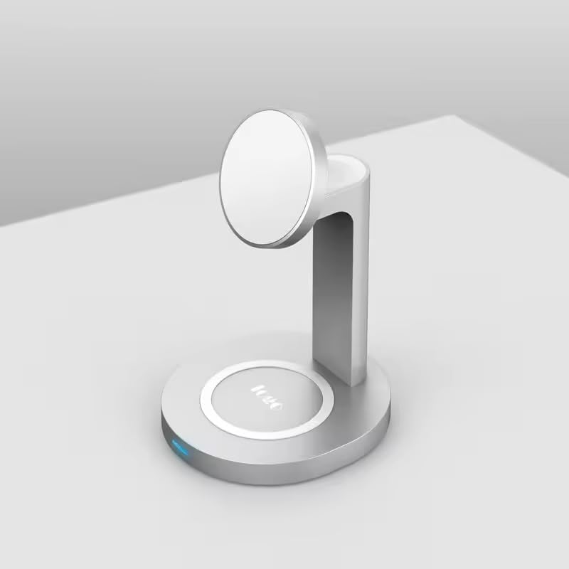Qrion 15 W Magnetic 3-in-1 Wireless Charger Station – Premium Aluminum Alloy Dock for i Phone 15/14/13/12, Apple Watch & Air Pods Pro/3/2 – Fast Charging & Enhanced Compatibility with USB-C Cable – Sleek, Durable Design for Modern Homes and Offices