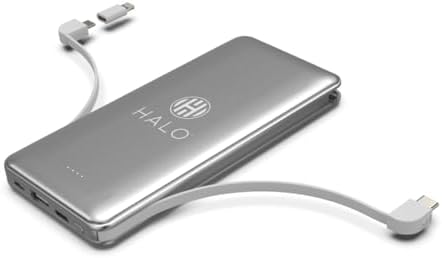 HALO HUB-LINK™ 10,000 m Ah Power Bank with Integrated Cables & Fast Charging – Ultimate Portable Charging Solution for All Devices – Seamless Compatibility & Smart Battery Protection – Compact Design for On-the-Go Power