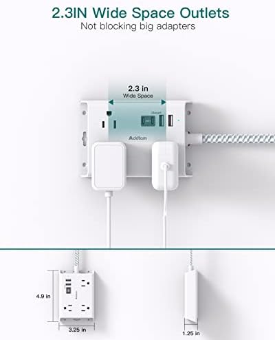 Travel-Ready Addtam Flat Plug Power Strip: Compact Desktop Charging Station with 3 AC Outlets & 4 USB Ports (2 USB-C) – Ultimate Cruise Ship Accessory for Effortless Device Charging on the Go!