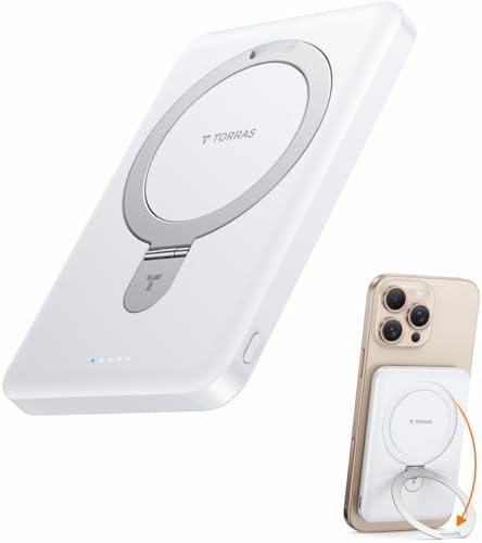 TORRAS Ultra-Slim 5000 m Ah Magnetic Power Bank for i Phone 16 Series – 22.5 W PD Fast Wireless Charger, Lightweight Portable Battery Pack with Mag Safe Compatibility, Perfect for On-the-Go Charging, White