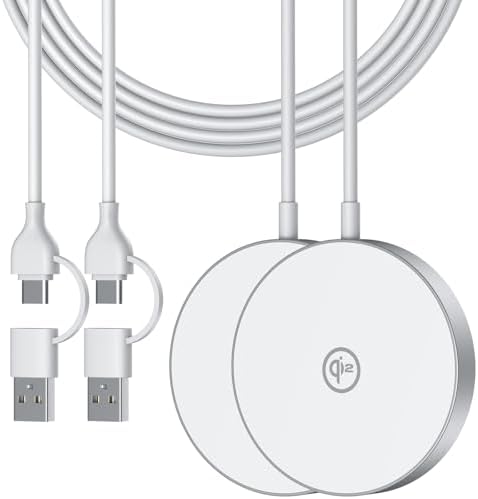 Dual Pack 15 W Magnetic Wireless Charging Pads – Fast, Efficient Mag Safe Compatible Chargers for i Phone 16/15/14/13/12 Series – Safe & Secure Charging Solution with Extra-Long Cable and FCC/CE Certification for Optimal Performance