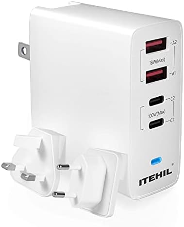 Ultimate 100 W 4-Port Fast PD Charger – Versatile Type C Wall Adapter for i Phone 12/12 Pro Max, i Pad, Mac Book, Samsung & More – Travel-Friendly Design with Foldable Plug for Rapid Multi-Device Charging and Enhanced Safety Features