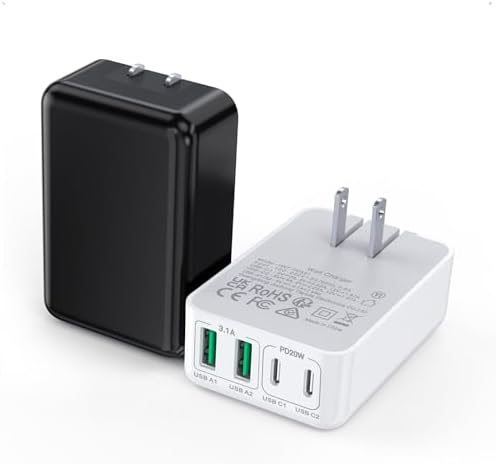 Elevate Your Charging Game with the 2 Pack Flat USB C Charger Block – 40 W Fast Charge Hub for i Phone 12-16, i Pad & Samsung Devices, Featuring 4 Ports for Simultaneous Power Delivery & Quick Charge, Sleek Light Blue Travel-Friendly Design Ideal for Home & On-the-Go Use