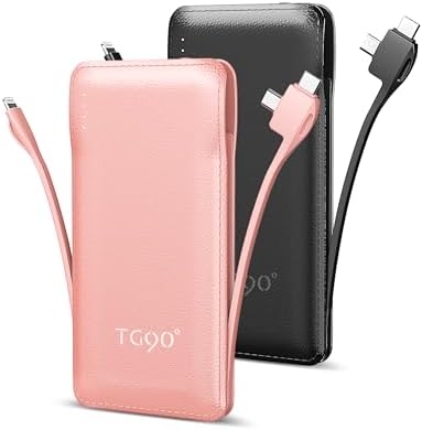 Ultra-Slim 10,000 m Ah TG90° Portable Power Bank with Built-in Lightning and USB-C Cables – Fast Charging, Lightweight Battery Backup for i Phone and Android Devices – Essential On-the-Go Charger for Busy Lifestyles