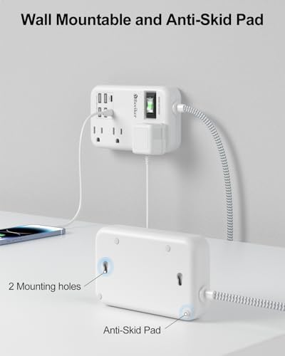 International Travel Power Adapter with 6 USB Ports and 4 AC Outlets – Versatile Plug Converter for European Destinations Including UK, France, Italy, and Germany – Compact 3 ft Extension Cord with Surge Protection for Enhanced Device Safety and Charging Efficiency